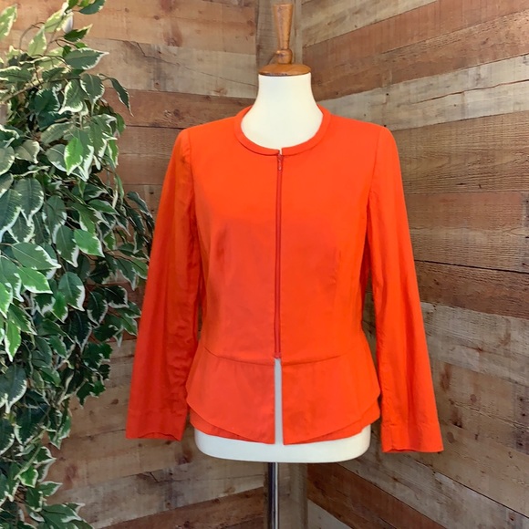 Lafayette 148 New York Jackets & Blazers - LAFAYETTE 148 Orange Zipper Linen Peplum Jacket